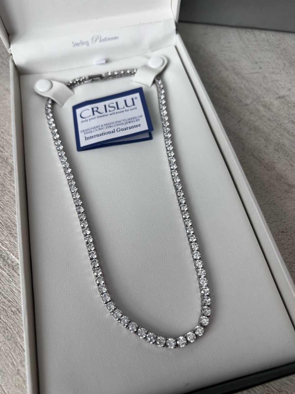 CRISLU 4mm Round Cut Tennis‎ Necklace Finished in Sterling Platinum 18”
